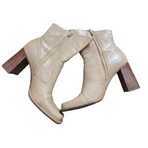 Vintage Tan Leather Chunky Heel Square Toe Ankle Boots Size 10 Western Style